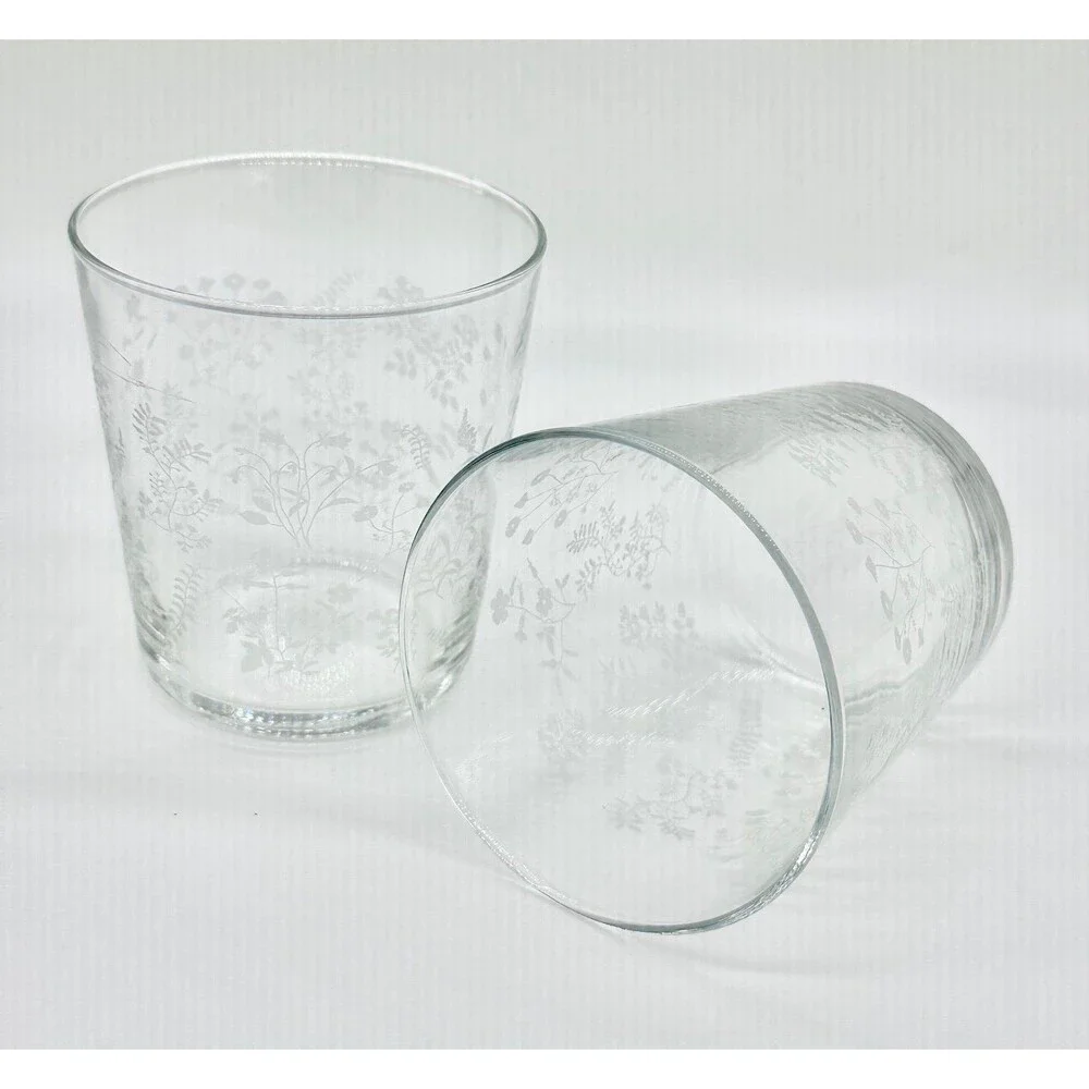 Set of 2 IKEA Hajml Glasses Etched Floral